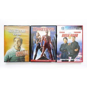 3 ACTION/COMEDY DVDs LOT 40 YEAR OLD VIRGIN DAREDEVIL RUSH HOUR 2 Widescreen